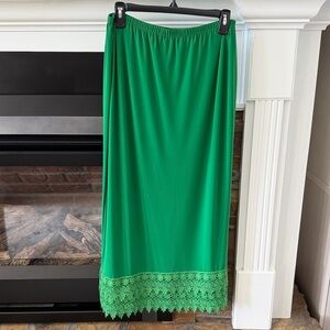 Green Maxi Skirt with Lace Hem